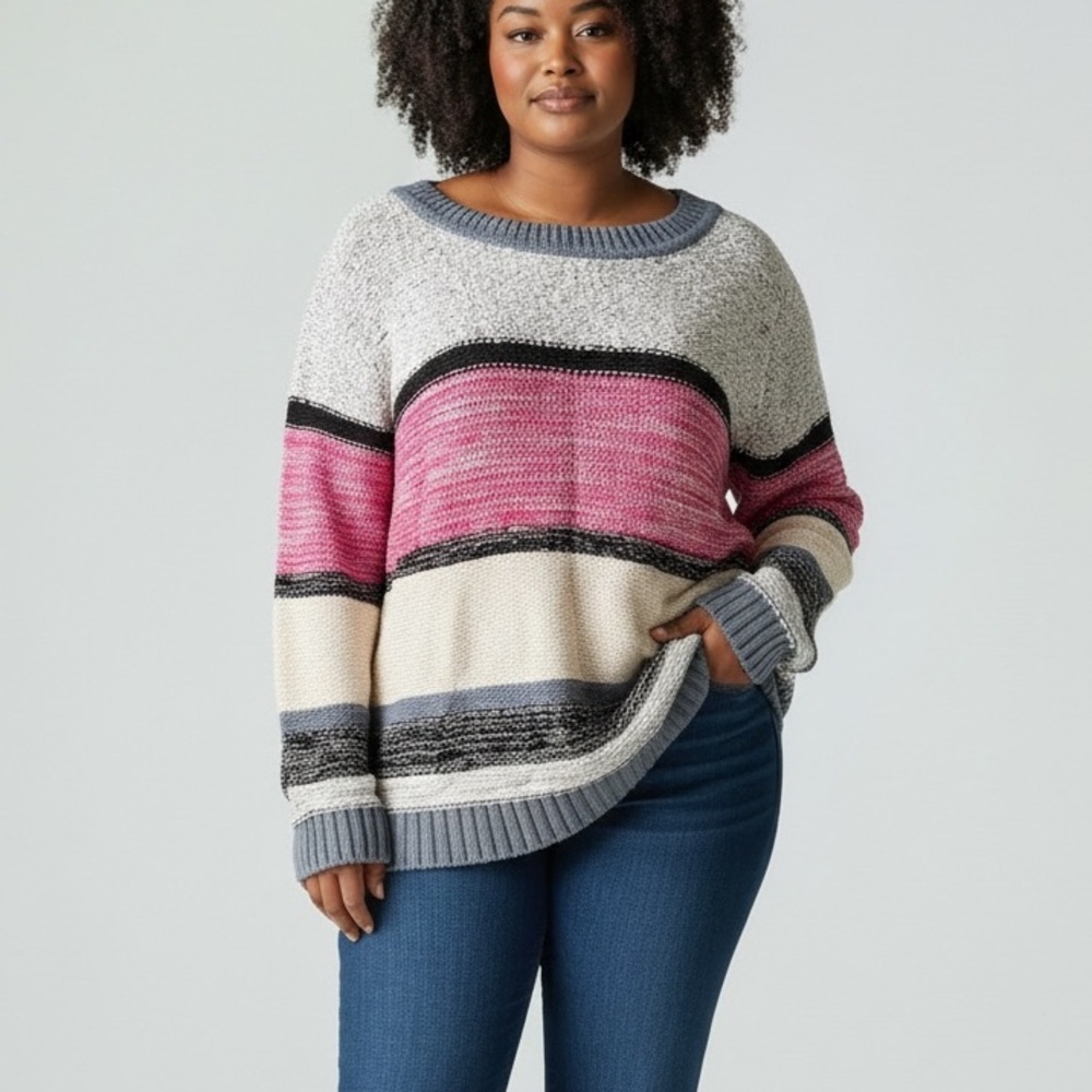Nordstrom Caslon Marl Stripe Pullover Sweater Womens 1X